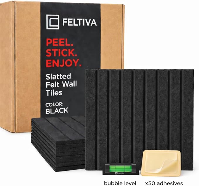 – Felt Wall Tiles 11.8"x11.8", Decorative Felt Boards, Pin Boards with Level & Adhesive Tabs, Bulletin & Photo Board for Office, Dorm, Classroom, Home (Set of 12) – Black
