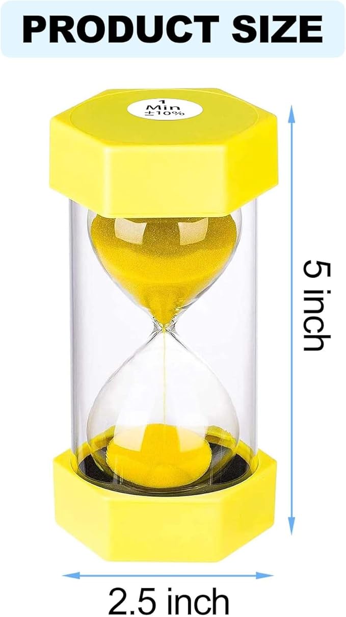 Hourglass Sand Timer 15 Minute: Colorful Sand Clock 5 Minute, Small Yellow Sand Watch 15 Min, Plastic Hour Glass Colorful Sandglass Timer for Kids, Games, Classroom, Decor