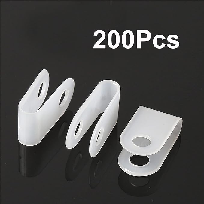 200 Pcs White Nylon U-Type Cable Clamp 1/8 Inch Cable Organizer Assortment Kit for Wire Management