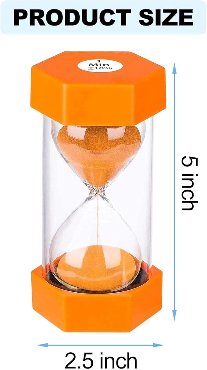 Sand Timer 3 Minute Hourglass Timer: Plastic Sand Watch 3 Min, Large Orange Sand Clock 3 Minutes, Colorful Hour Glass Sandglass Timer for Kids, Games, Classroom, Kitchen, Decoration