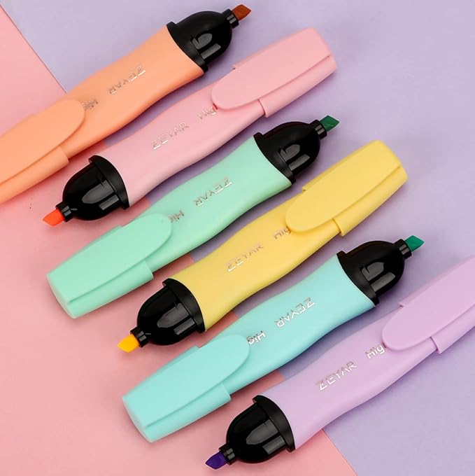 ZEYAR Aesthetic Highlighter Pen, Chisel Tip Marker Pen, AP Certified, Assorted Colors, Water Based, Quick Dry, Cute Highlighters, Patented Product (6 Macaron Colors)