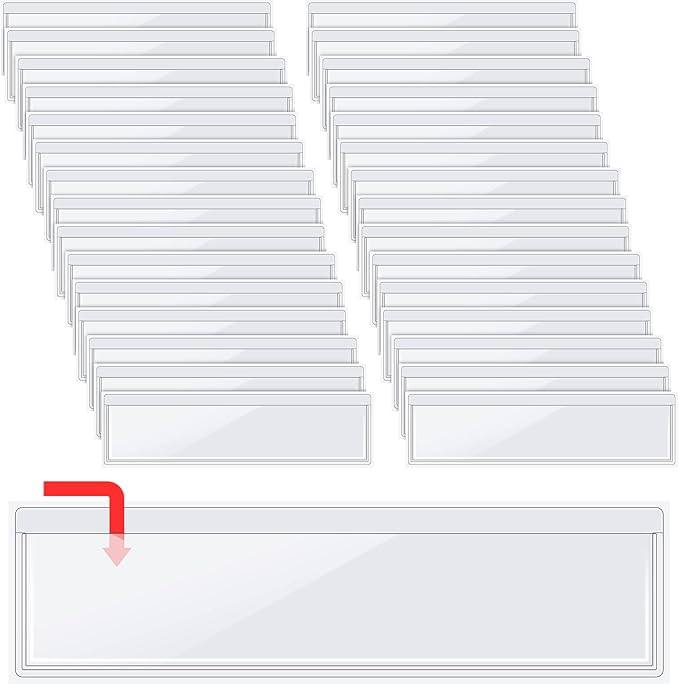 30 Pack Self-Adhesive Index Card Pockets with Top Open for Loading - Ideal Index Card Holder for Organizing and Protecting - Crystal Clear Plastic(1.2 x 4.4 Inches)
