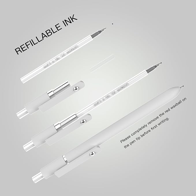 White Gel Pens,0.5mm Fine Point Tip,Quick Drying Ink, Aesthetic Office Supplies,Retractable Japanese Pen for Office Supplies,Bullet Journaling,Gifts for Women & Men(10 Pcs Black Ink-White shaft pens)