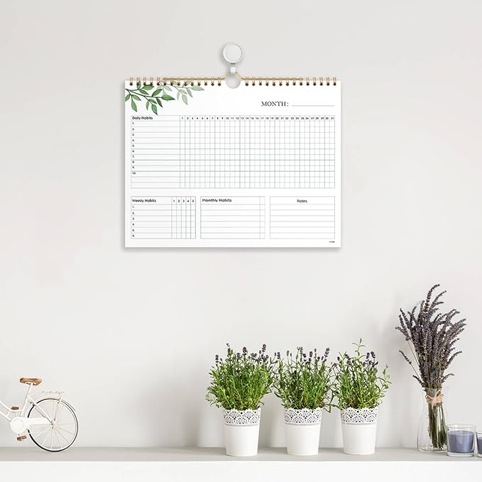 Habit Tracker Calendar - 12 Months Undated Daily Planner, 8"x10", Weekly & Monthly Period Habit Tracker Journal, Floral, Spiral Binding with Writable Goals Habits Track