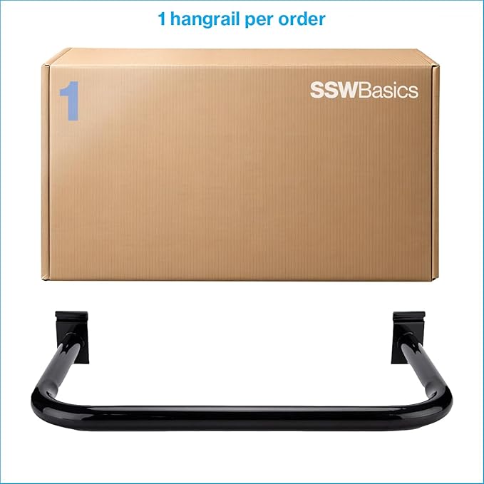 SSWBasics U-Shaped Black Hangrail for Wire Grid - For Grid Wall or Slat Grid - Sleek Black U-Shaped Hangrail Grid Wall Accessory - Stylish Wire Grid Wall Accessories for Organized Displays