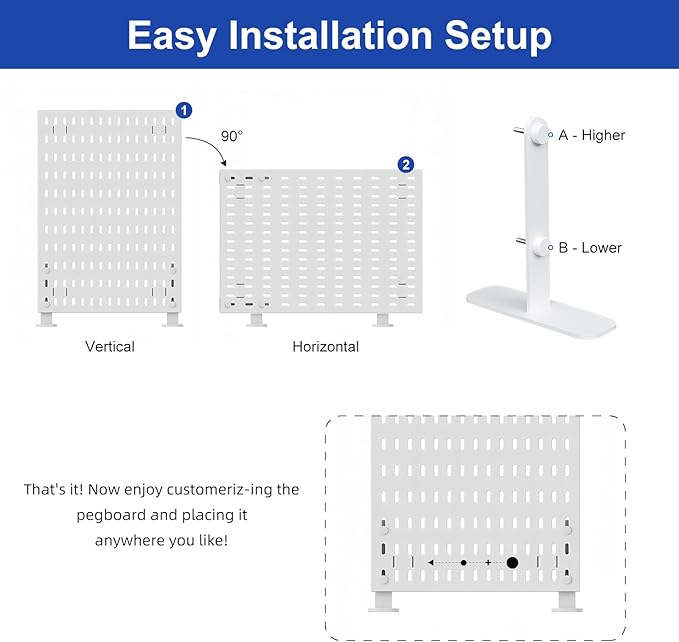 Desk Pegboard Combination Kit,Desk Organizer for Home Office,Plastic Peg Board with 7 Accessories Hooks Shelf Baskets, 16.5" x 11.8"