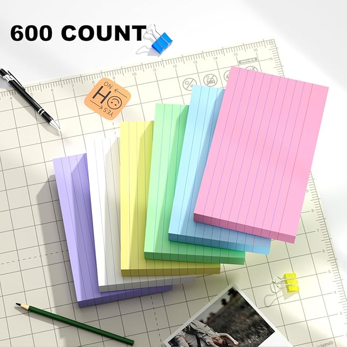 600 Count Colored Index Cards 3x5 in Ruled Flash Cards for Studying, 12 Pack of 50, Multilcolor Notecards Lined Flash Cards Bulk, Neon Flashcards Note Cards, 3x5 Index Cards for School, Home, Office