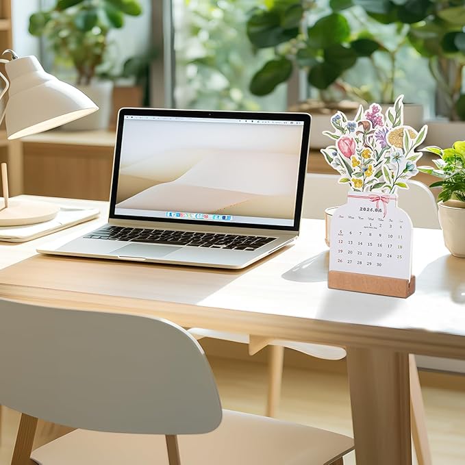Bloomy Flowers Desk Calendar 2026 Small Desk Calendar Mini Standing Decorative Floral Desktop Calendar for Home Office School Desk Accessories