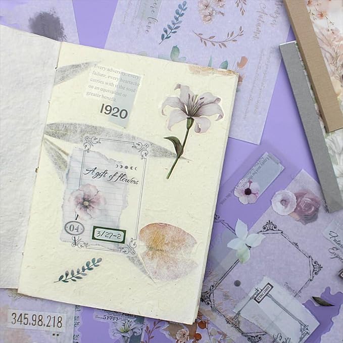 40 Sheets Sticker Book for Adults Journaling, Washi and PET Materials, Ephemera Aesthetic Stickers for Junk Journals, Bujo, Planners (Autumn & Winter)