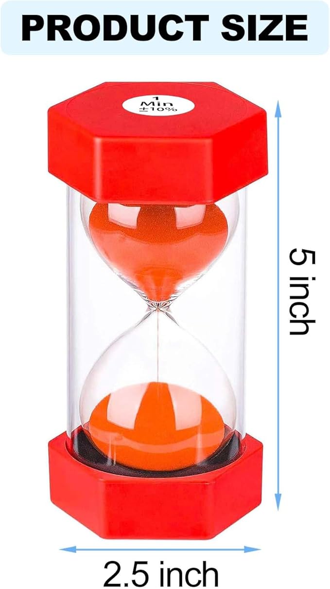 Hourglass Sand Timer 5 Minute, Plastic Sand Clock 5 Minutes, Large Red SandWatch 5 Min, Colorful Hour Glass Sandglass Timer, Games, Classroom, Kitchen, Decoration