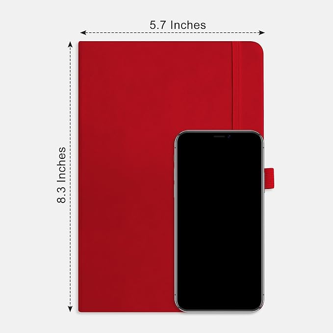 RETTACY Dotted Journal Notebook, 192 Pages, A5 Medium Size (5.7'' x 8.3''), Leather Hardcover, 100 GSM Thick Paper, for Bullet Journaling, Planning, Tracking (Red)