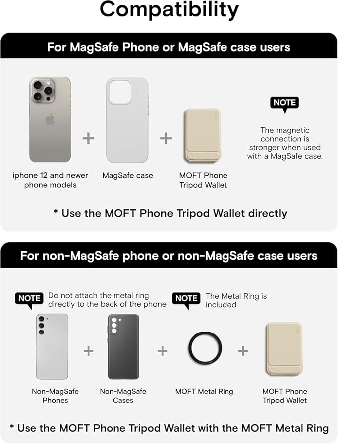 MOFT Phone Tripod Wallet, 3 in 1 Phone Stand Magnetic Wallet, NFC-Supported Magnetic Phone Stand, MOVAS Vegan Leather Adjustable Card Holder, Earthen Beige