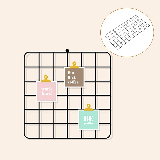 YOKIVE Iron Wire Grid Panel, Decorative Panels Board | Photo Pictures Display Holders Hanging Frame for Home Office (Black, 24"x12")
