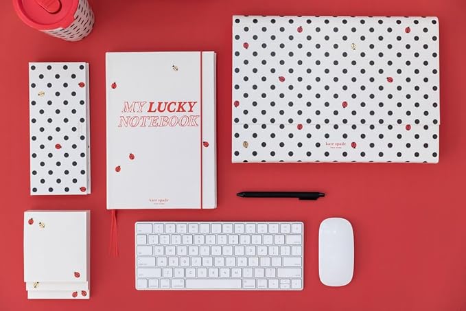 kate spade new york Stacked Notepad Assorted Sizes, Includes 3 Cute Notepads with 75 Sheets Each, Colorful Pads of Paper for Desk Notes (Ladybug Dot)