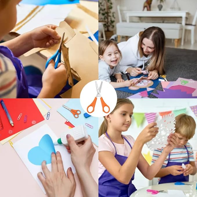 Scissors Bulk for Kids, EZZGOL 12 PACK 5” Safety Blunt Tip Student Scissors, 6 Assorted Colors Kid Craft Scissor for Cutting Regular Paper,Construction Paper,Cards