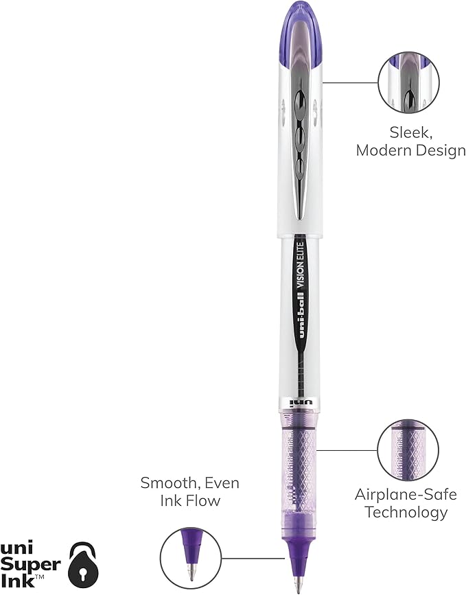 uniball Vision Elite Rollerball Pens, Bold Point (0.8mm), Violet, 12 Pack