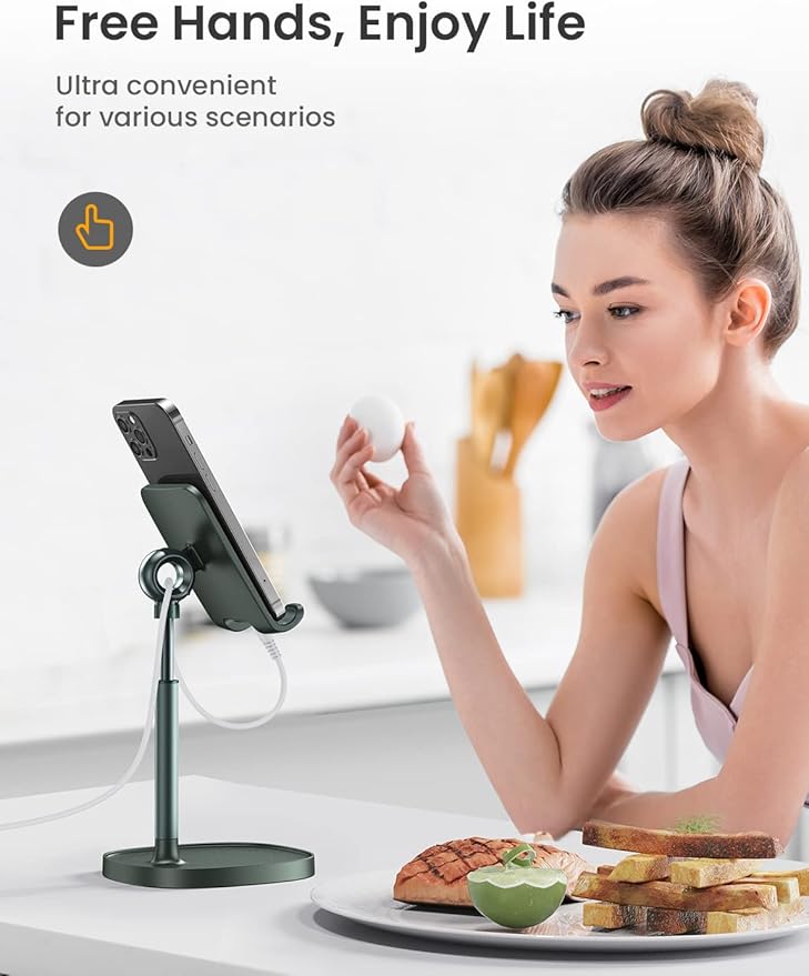LISEN Cell Phone Stand,Angle Height Adjustable Stable Cell Phone Stand for Desk,Sturdy Aluminum Metal Phone Holder (Green)