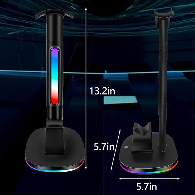 PS5 Controller Charging Station with RGB Headphone Stand, PS5 Controller Charger Holder with 2 USB Port, Headset Stand for PlayStation 5 & DualSense Edge Controllers Charging Dock