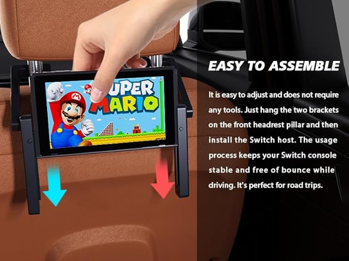 Car Holder for Nintendo Switch/OLED, Foldable and Adjustable Table Stand Playstand Bracket, Portable Compact Console Desktop Holder Dock Car Headrest Play Stand Mount, Black