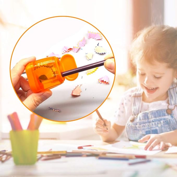 Pencil Sharpeners, Aipker Manual Sharpeners & Pencil Top Eraser Set for Colored Pencils, Colorful Protable Dual Holes Pencil Sharpener with Lid for Kids, Audlts, Artists, Classroom, School & Office