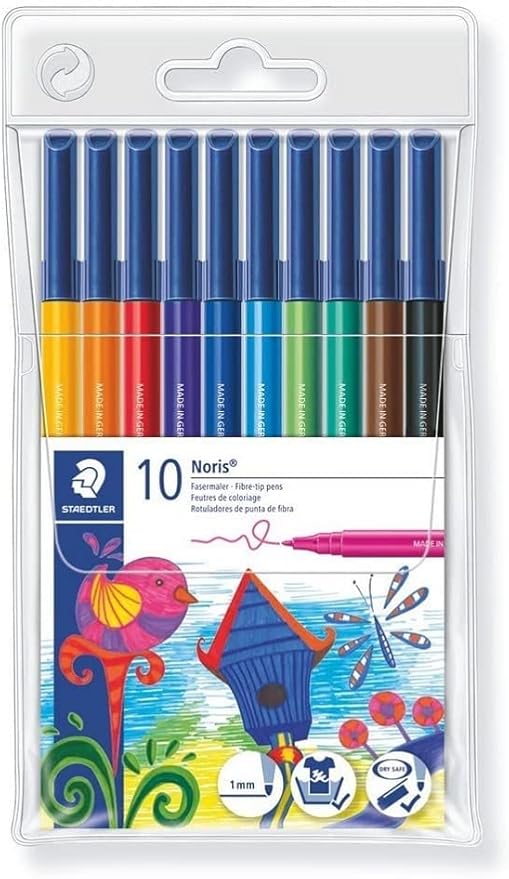 STAEDTLER Noris 326 WP10 Fibre Tip Pen in Wallet, Assorted Colours, Pack of 10