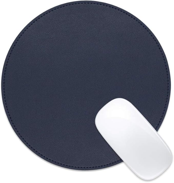 ProElife Premium Cute Round Mouse Pad Mat Waterproof PU Leather 8.66-Inch Mousepad with Anti-Skid Base Stitched Edge for Home Office Gaming Computer Laptop Accessories (Blue)