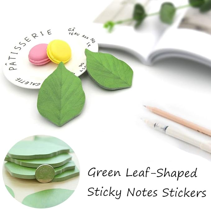 5 Packs Green Leaf-Shaped Sticky Notes Stickers Removable Self-Stick Notes Scratch Pads for Desk Office School Memos