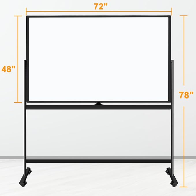 Rolling Whiteboard on Wheels 72"x48", Double-Sided Dry Erase Board with Stand, Big White Board with Stand Portable Magnetic Mobile White Board with 2 Eraser, 6 Markers, 20 Magnets