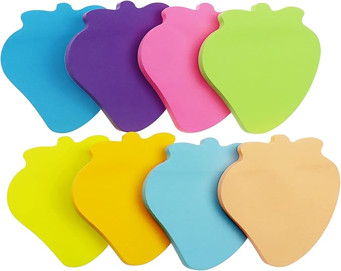 Sticky Notes, 560 Sheets 3 × 3 Inches Strawberry Shape Self Sticky Notes Pad, Colour Sticky Notes, Bright Colors Self-Stick Pads for Home Office Notebook 8 Color
