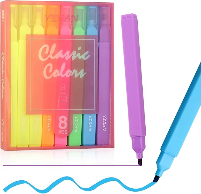 YISAN Highlighters Assorted Colores,Soft Tip Highlighters No Bleed,Journal Pens 70955