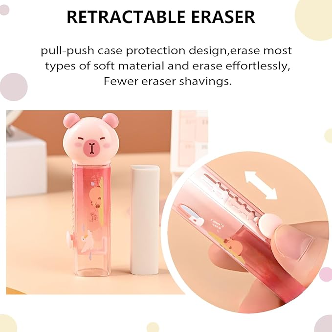Cute Pink Capybara School Supplies,Capybara Stationary Gift Set,Kawaii Japanese Stationery Birthday GIFS, Includes Pencil Sharpener,Eraser,Correction Tape,Stickers,Ruler,for Office School Supplies
