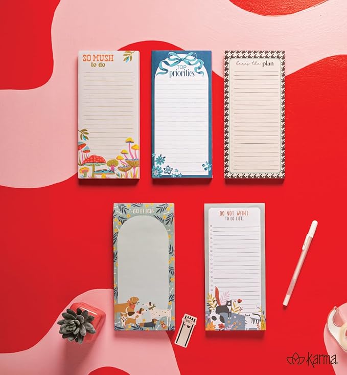 Karma, Large Magnetic Notepads, Notepads for Grocery List, Shopping List, To-Do List, Reminders, Strong Magnetic Back, Memo Notepad 100 Sheets Per Pad, Cute Colorful Designs - Mushrooms