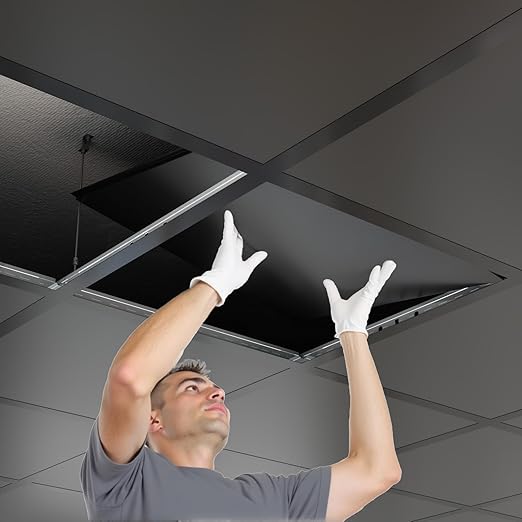 10 PCS 48 Inch Cross Tee Drop Ceiling Grid System, 4 Ft Galvanized Steel Rust & Fire Resistance Easy Installation, Ideal for Basement Living Room Garage Kitchen Bathroom Black
