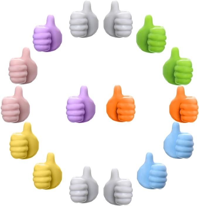 16Pcs Creative Silicone Thumb Wall Hook - Multifunction Adhesive Cable Clip ,Self Adhesive Thumb Cable Organizer Clips Key Hanger
