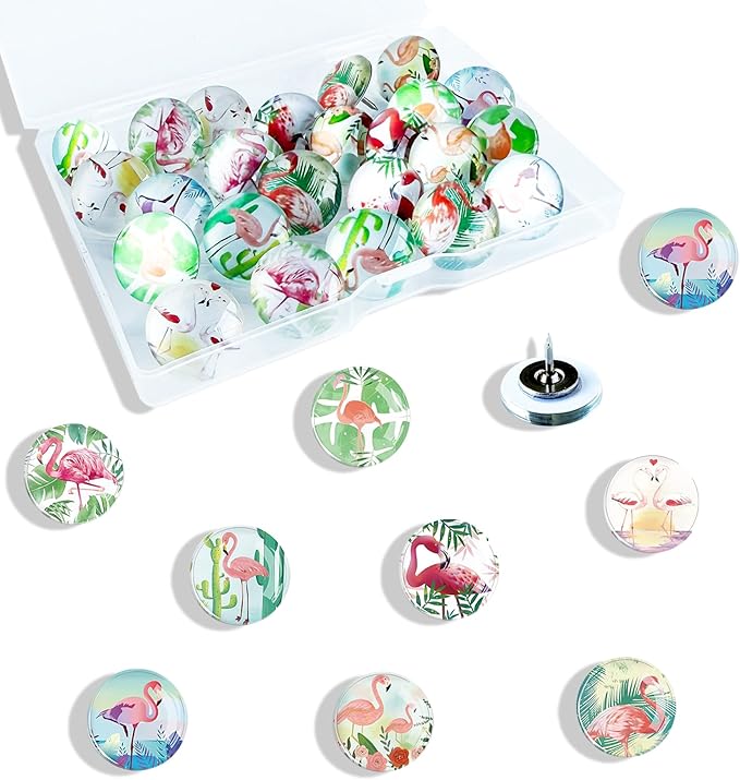 Push Pins for Bulletin Board-24Pcs Flamingo Thumb Tacks,Push Pins for Wall, Cork Board Thumbtacks, Cute Thumb Tack for Office Decorative,Aesthetic Office Supplies.