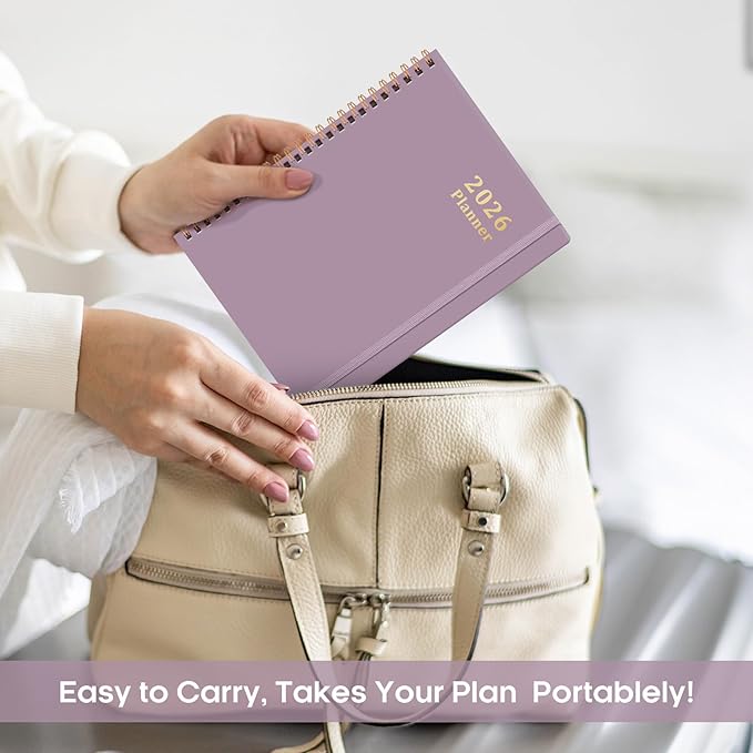 2026 Planner, Weekly and Monthly Calendar Planner, January 2026 - December 2026, Hardcover 2026 Calendar Book with Tabs For Women & Men, Inner Pocket, Spiral Bound, Perfect for Office Home School Supplies - A5 (6.3" x 8.5"), Boho Purple