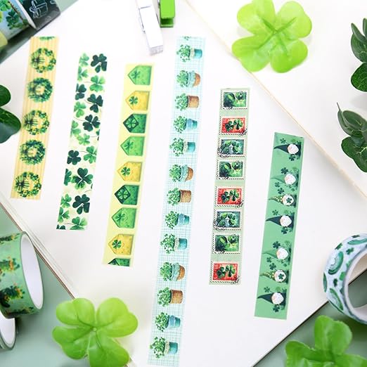 St. Patrick's Day Washi Tape Set, 12 Rolls Green Themed Decorative Tape Shamrocks Lucky Masking Tape for Journaling Supplies, Junk Journal, Scrapbooking, DIY Arts & Crafts, Gift Wrapping