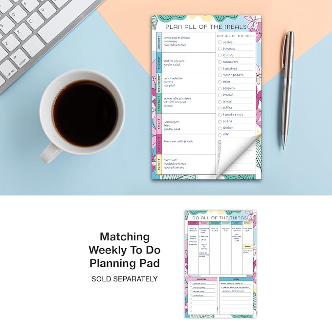 Global Printed Products 6" x 9" Vertical Meal Planning Pad, 60-Sheets, Sketched Floral