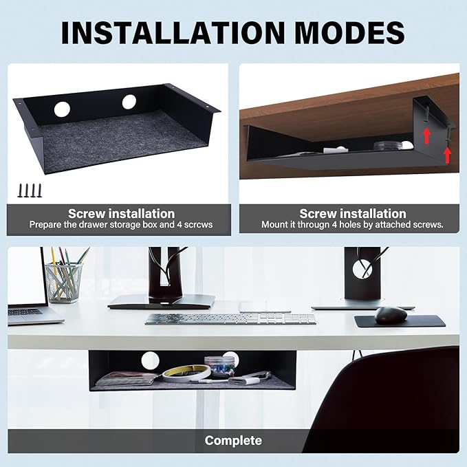Under Desk Storage Shelf, Steel Under Desk Tray Mountable Add-On Shelf for Table Office Desk, Large (Pack of 2)
