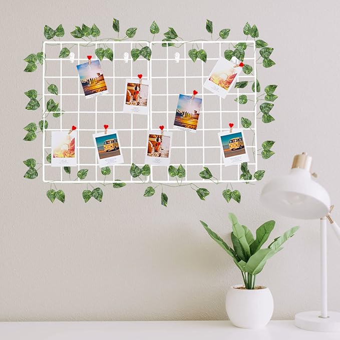 DIJIAHUA 2 Pack Wall Grid Panel Wire Photo Wall Pictures Display Board with Accessory Wall Storage Organizer Memo Board Over Desk Décor for Home, Office and Dorm, White