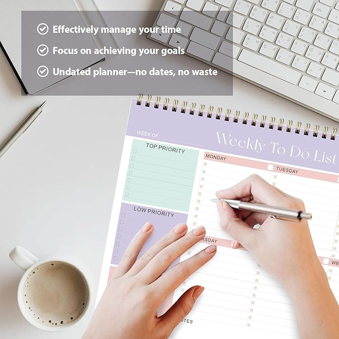 Weekly To Do List Notepad, Undated Planner with 52 Sheets (8.5''x11''), Desk Weekly Planner for Women & Man, Home School & Work (Pack of 2)
