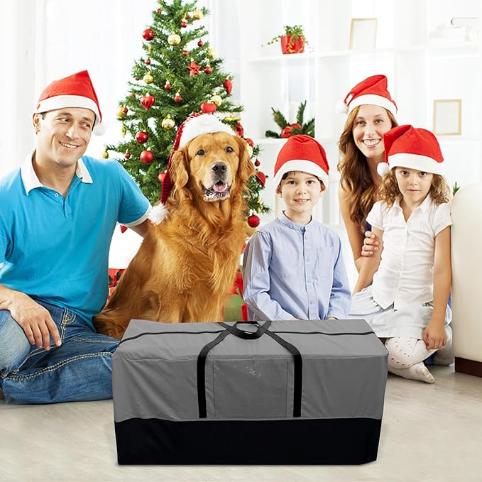 Christmas Tree Storage Bag, Fits Up 8 Ft Tall Artificial Trees-Heavy Duty Holiday Storage Box with Durable Reinforced Handles & Zipper & Transparent Pocket- 600D Oxford Tree Storage Container, Gray