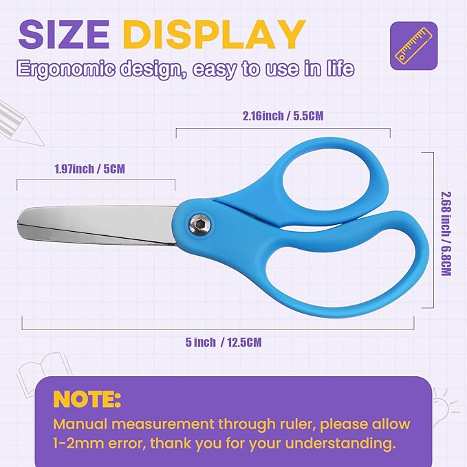 30 Packs 5" Small School Student Blunt Tip Craft Kids Scissors, Stainless Steel Blades Comfort Grip 5 Inch Safety Scissors Bulk for Children Toodler Cutting Paper