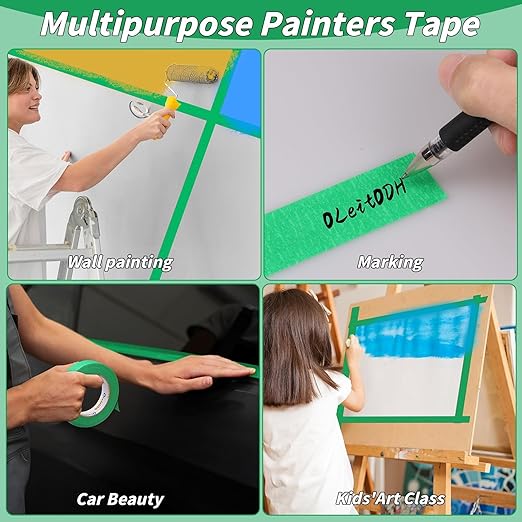 24 Rolls Green Painters Tape Bulk 1 inch x55Yards, Total1320 Yards, Painters Masking Tape No Residue Wall Painting Tape Artist Tape Trim Edge Finishing Tape for Wall Painting Decoration DIY Supplies