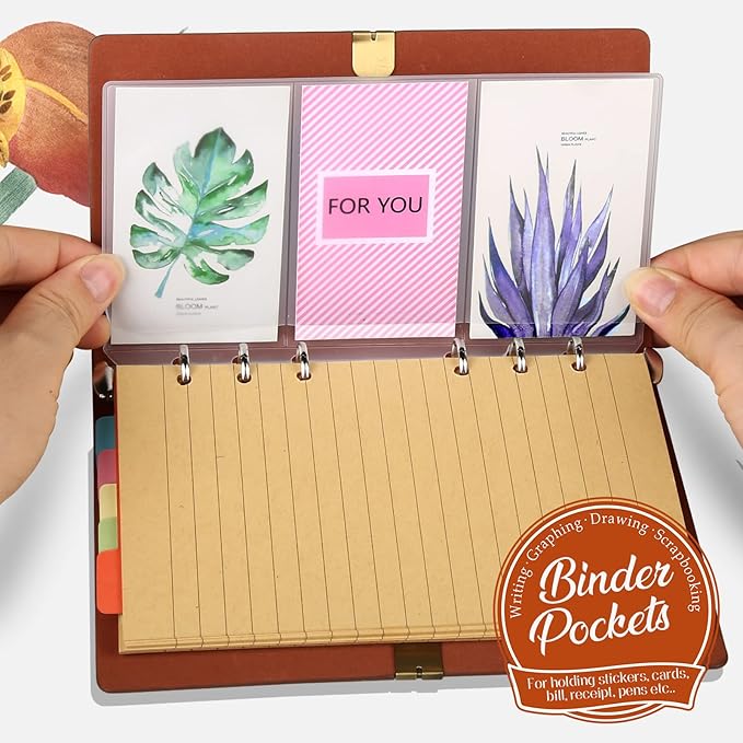 LEOBRO A6 Refill Paper, 3 Pack 45PCS Loose Leaf Lined Paper for A6 Binder Journal Notebook, Planner Inserts, with Binder Pocket, for Stationery