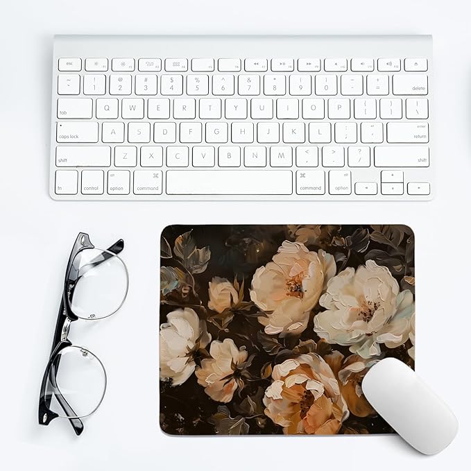 Dark Vintage Floral Mouse Pad,Spring Mouse Pads,Botanical Desk Mat,Rustic Floral Painting Desk Mat for Home Office Dorm Desktop Decor,10.2x8.3 Inch