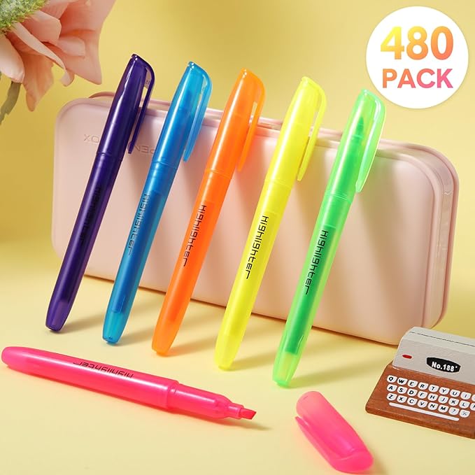 Thenshop 480 Pcs Highlighter Assorted Colors Bulk Colorful Highlighter Markers Bulk Pack Chisel Tip Fluorescent Pens for Office Supplies