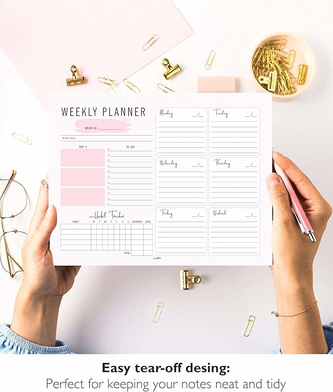 Weekly Planner Notepad Tear Off Premium 53 Thick A4 Paper Weekly Sheets, Weekly To Do List, Daily To Do List, Habit Tracker, Academic 8.5 x 11