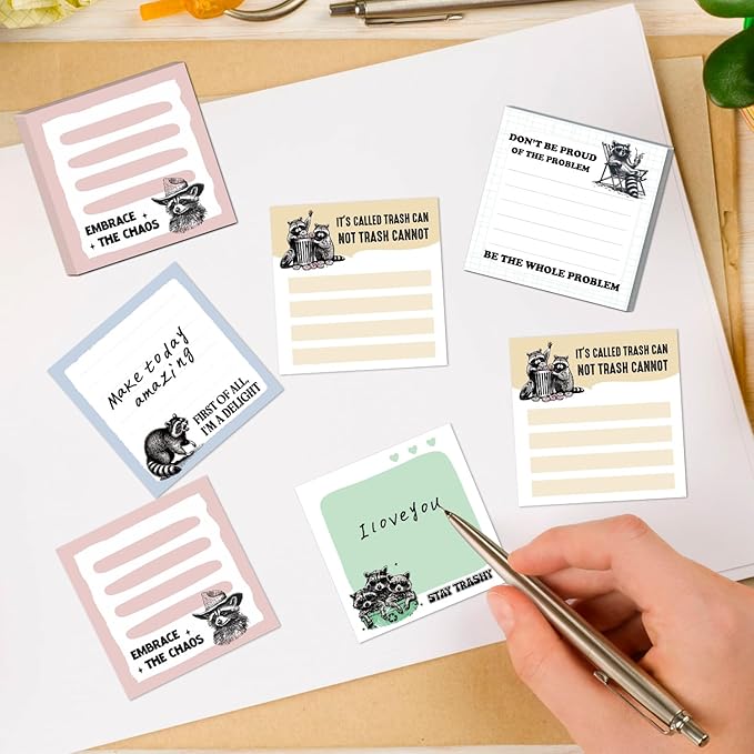Raccoon Sticky Notes Gifts, 9 Pack Funny Raccoon Notepads 3x3 Inch, Funny Animals Self-Stick Memo Pads, Office School Supplies Gifts for Students Coworkers (450 Sheets)