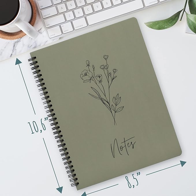 Aesthetic Spiral Notebook Journal For Women - Cute Dark Green 10.5 x 8.5 College Ruled To Do List Notepad With Large Pockets - Perfect to Stay Organized and Boost Productivity at Work or School